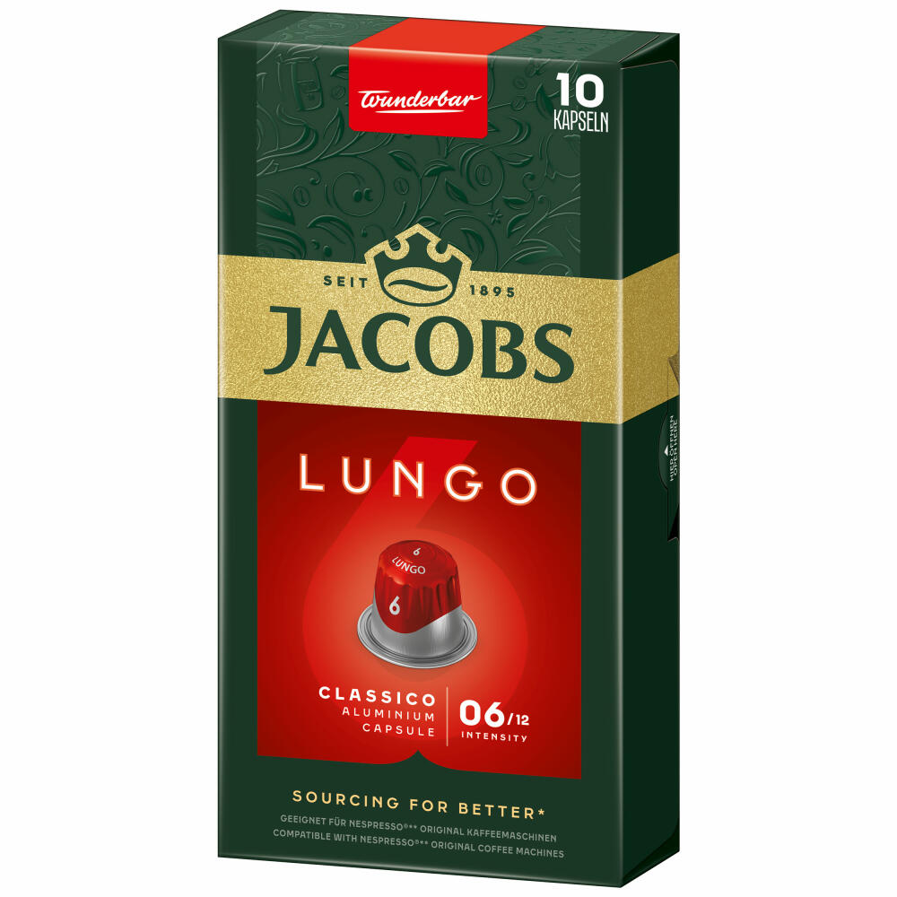 Jacobs Lungo 6 Classico, coffee capsules, Nespresso compatible, coffee, 10 capsules, á 5.2 g