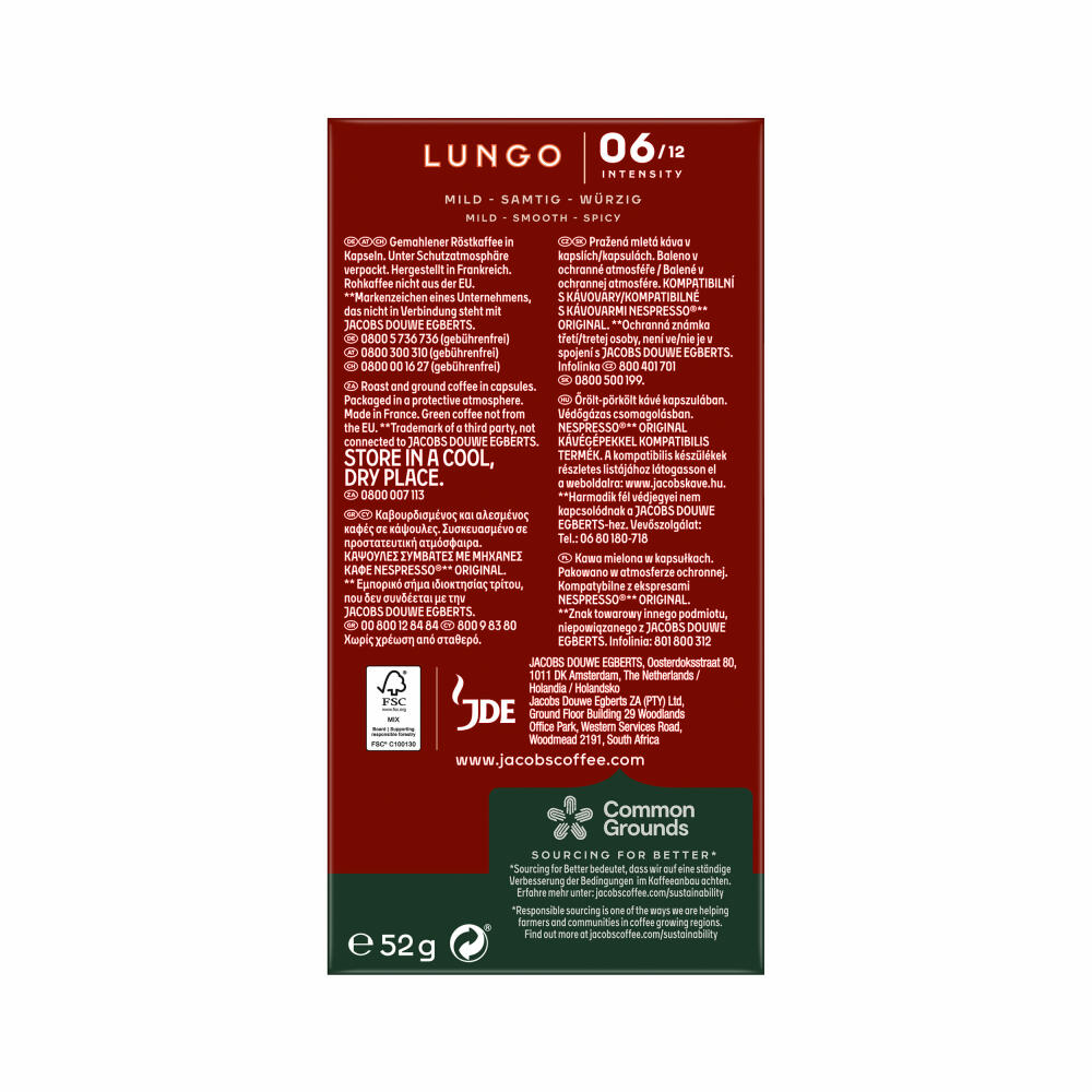 Jacobs Lungo 6 Classico, coffee capsules, Nespresso compatible, coffee, 10 capsules, á 5.2 g
