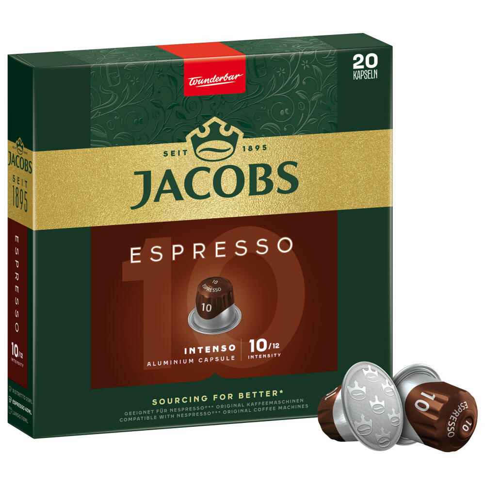 Jacobs Espresso 10 Intenso, Coffee Capsules, Nespresso Compatible, Coffee, 20 Capsules, 5.2 g each