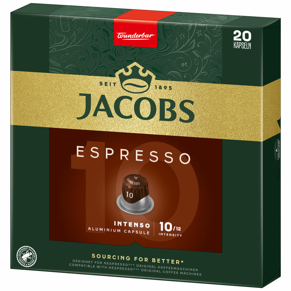 Jacobs Espresso 10 Intenso, Coffee Capsules, Nespresso Compatible, Coffee, 20 Capsules, 5.2 g each