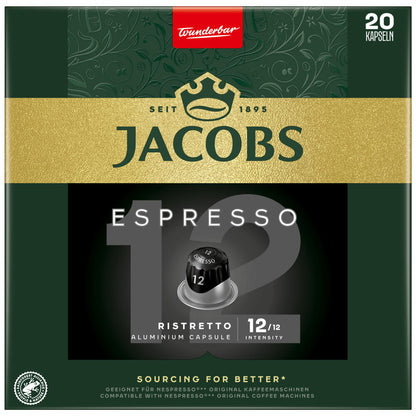 Jacobs Espresso 12 Ristretto, Coffee Capsules, Nespresso Compatible, Coffee, 20 Capsules, 5.2 g each