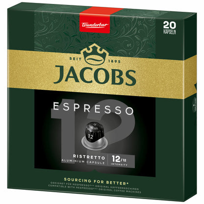 Jacobs Espresso 12 Ristretto, Coffee Capsules, Nespresso Compatible, Coffee, 20 Capsules, 5.2 g each