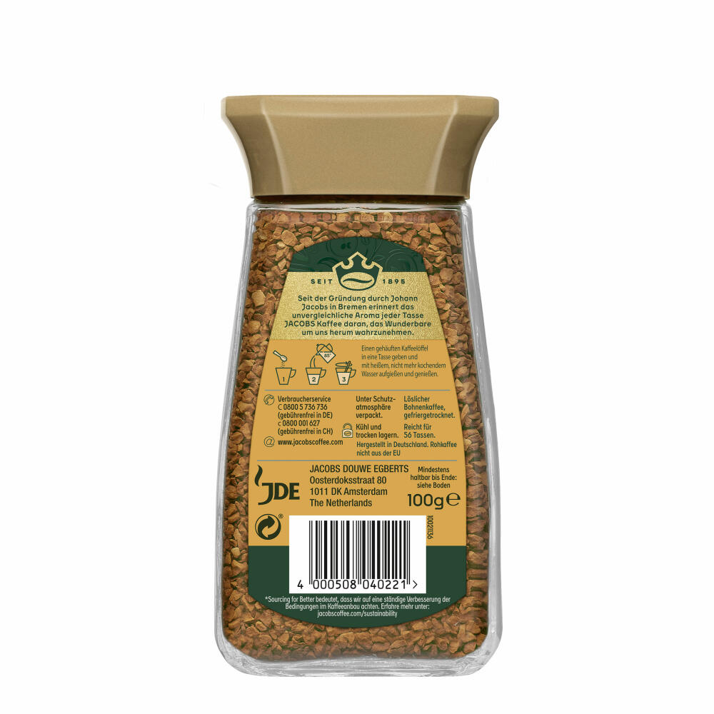 Jacobs Gold, Löslicher Kaffee, Instantkaffee, Instant Kaffee, Löskaffee, Glas, 100 g
