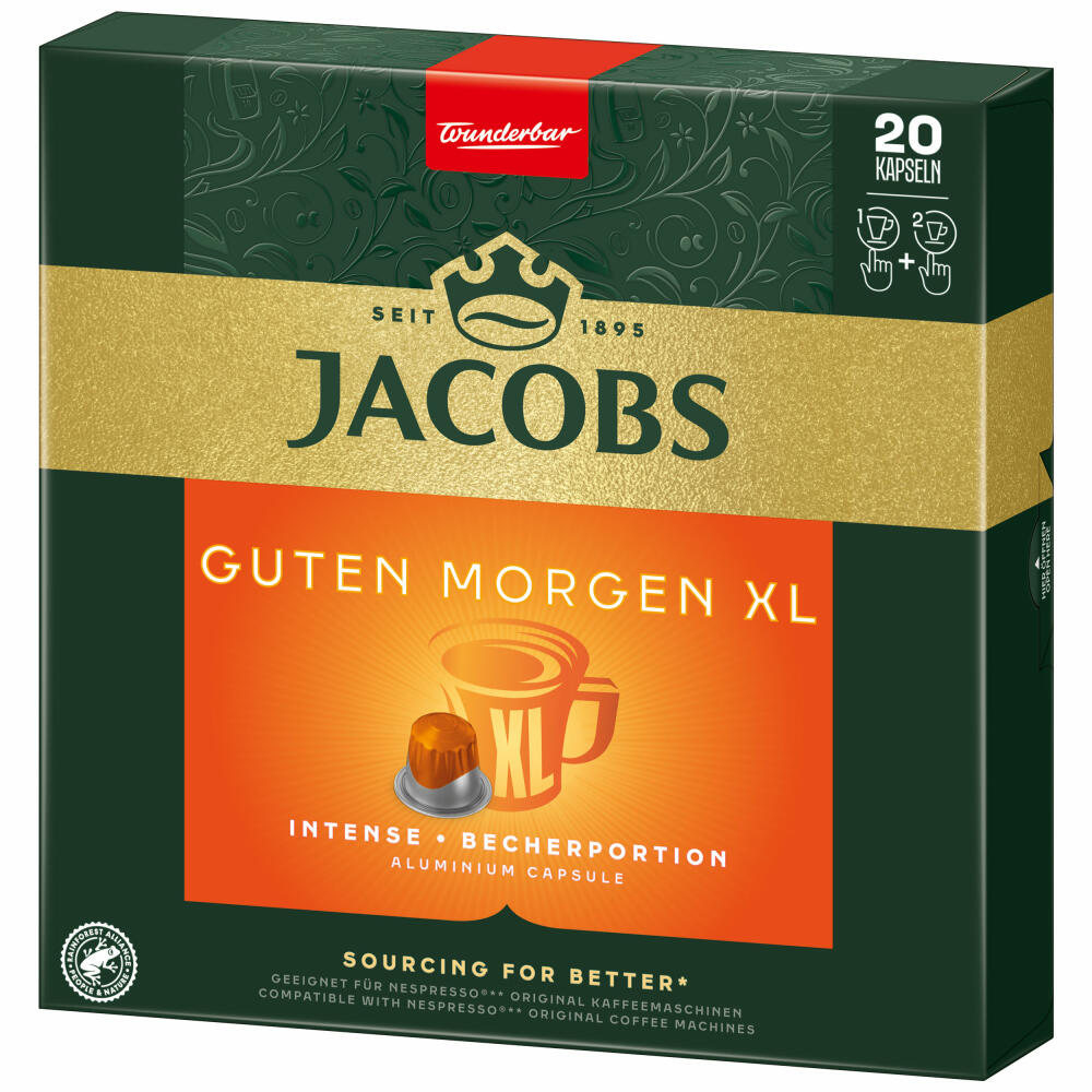 Jacobs Guten Morgen XL Intense, Coffee Capsules, Nespresso Compatible, Coffee, 20 Capsules á 5.7 g