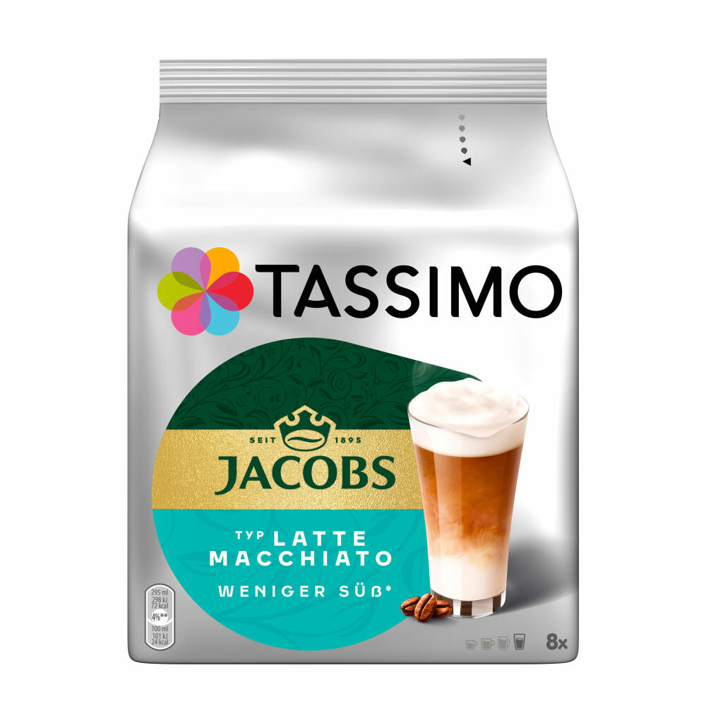 Tassimo Jacobs Type Latte Macchiato Less Sweet, Coffee Capsule, Milk Coffee, 220 g, 8 Servings