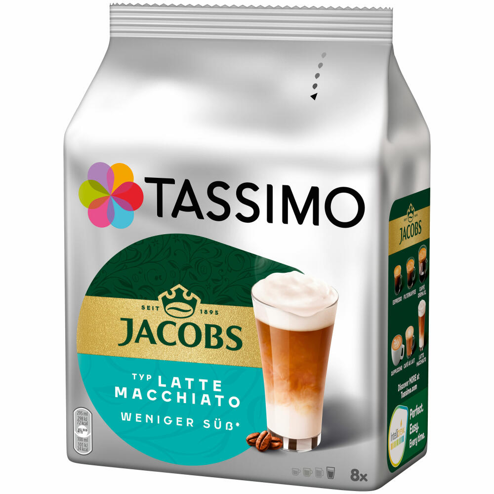 Tassimo Jacobs Type Latte Macchiato Less Sweet, Coffee Capsule, Milk Coffee, 220 g, 8 Servings