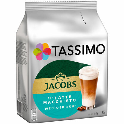 Tassimo Jacobs Type Latte Macchiato Less Sweet, Coffee Capsule, Milk Coffee, 220 g, 8 Servings