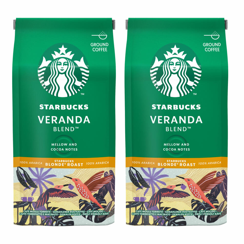 Starbucks Veranda Blend Coffee, Set of 2, Blonde Roast, Roasted Coffee, Mild with Cocoa Notes, Ground, 2 x 200 g