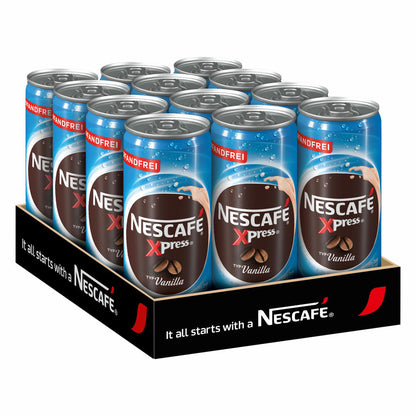 Nescafé Xpress Vanilla, Kaffee, Eiskaffee, Milchkaffee, Frappé, 12 x 250 ml Dose