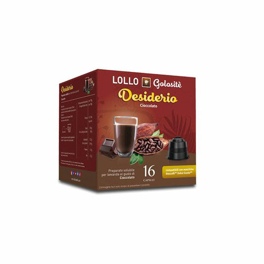 Lollo Box Golositè Getränkekapseln Desiderio, Schokolade, kompatibel mit Nescafé Dolce Gusto, 16 Kapseln