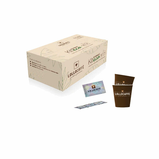 Lollocaffè Eco Zubehörbox 150 Portionen, Pappbecher, Rührstäbchen, Zuckersachets