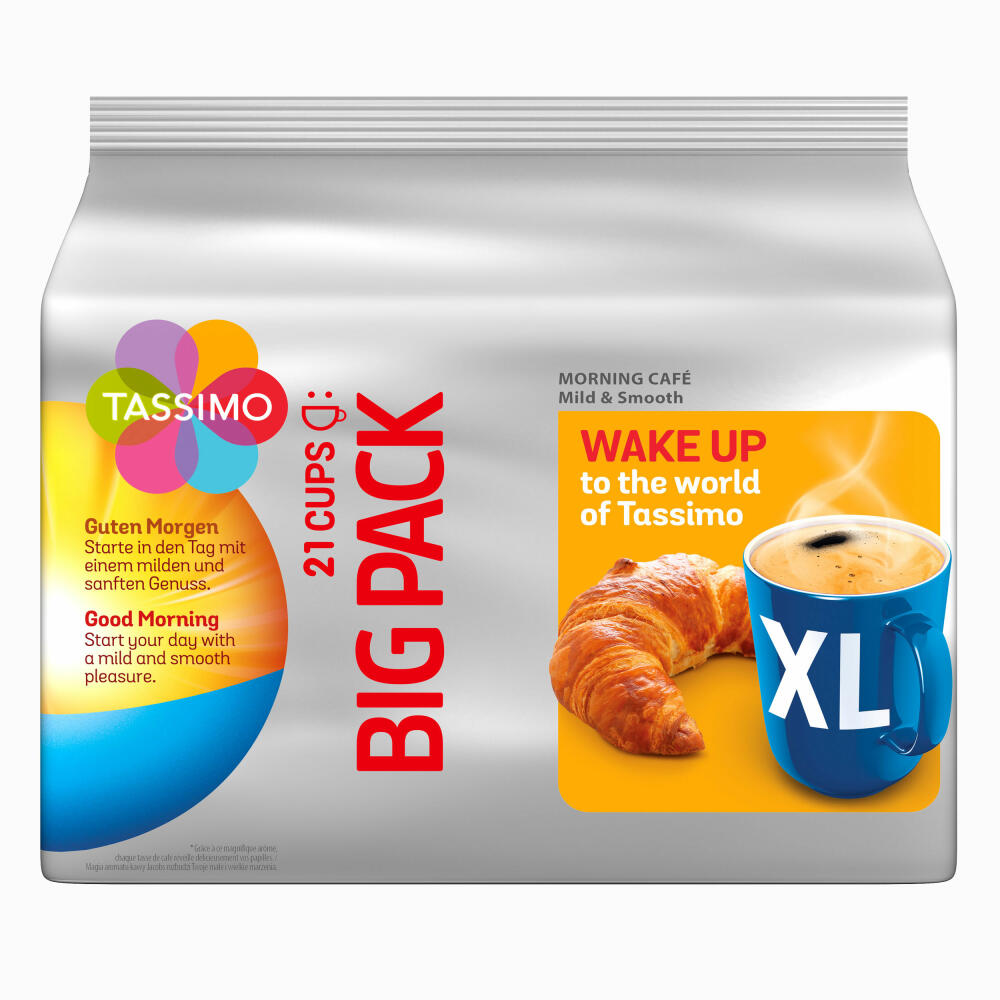 Tassimo Morning Café Mild XL, Breakfast Coffee, Morning Coffee Capsule, Ground Roasted Coffee, 21 T-Discs