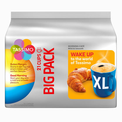 Tassimo Morning Café Mild XL, Breakfast Coffee, Morning Coffee Capsule, Ground Roasted Coffee, 21 T-Discs