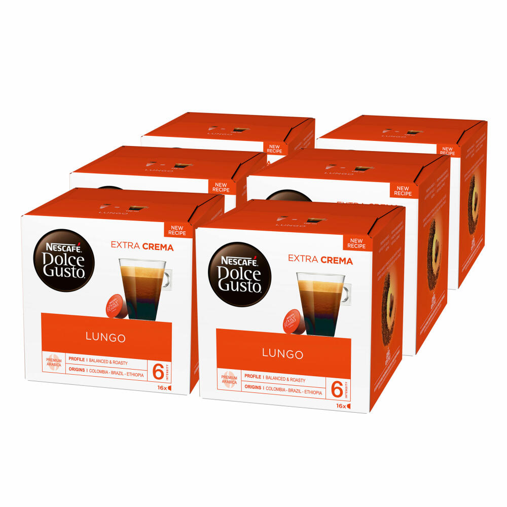 Nescafé Dolce Gusto Caffè Lungo, Kaffe, Kaffekapsel, 6er Pack, 6 x 16 Kapseln