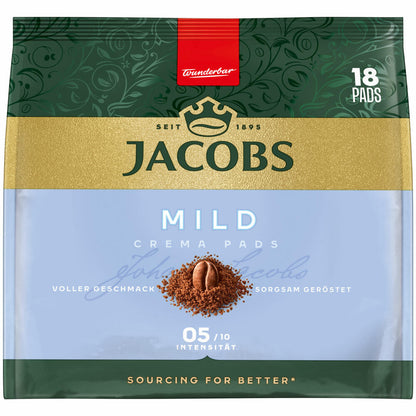 Jacobs Kaffeepads Crema Pads, Mild, Milder & Weicher Geschmack, Kaffee, 18 Pads