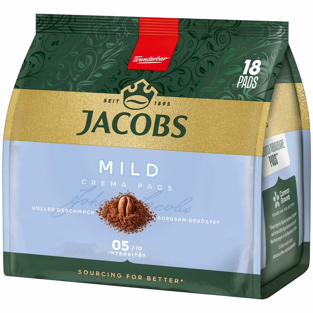 Jacobs Kaffeepads Crema Pads, Mild, Milder & Weicher Geschmack, Kaffee, 18 Pads