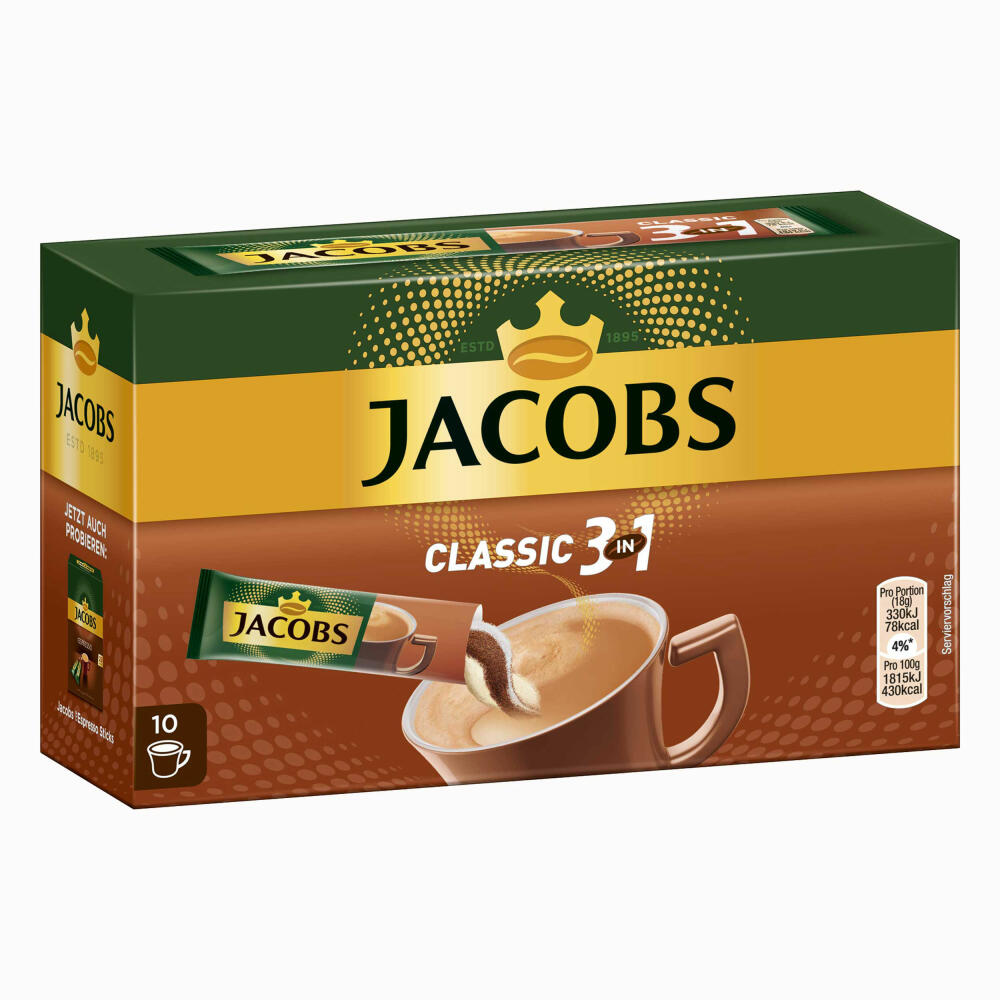 Jacobs 3in1 löslicher Kaffee Probierset, 2 Sorten, Instantkaffee, 2 x 10 Becherportionen