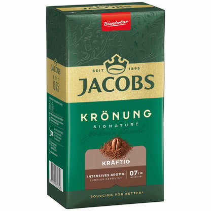 Jacobs Krönung Kräftig, gemahlener Röstkaffee, Filterkaffee, Kaffee, Vollmundig und Intensiv, 500 g