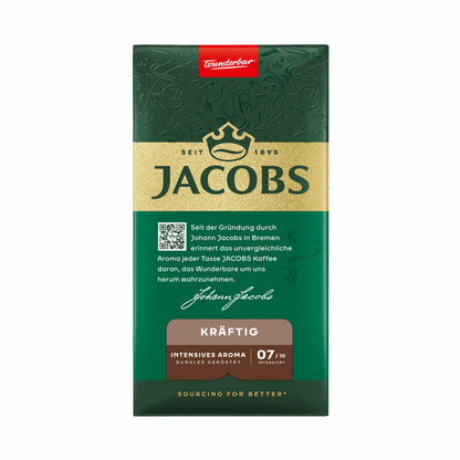 Jacobs Krönung Kräftig, gemahlener Röstkaffee, Filterkaffee, Kaffee, Vollmundig und Intensiv, 500 g