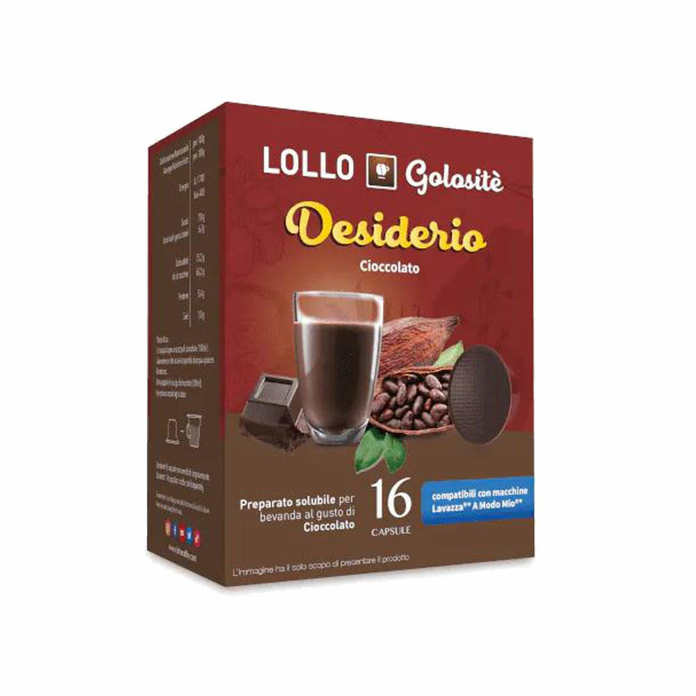 Lollo Box Golositè Getränkekapseln Desiderio, Schokolade, kompatibel mit Lavazza A Modo Mio, 16 Kapseln