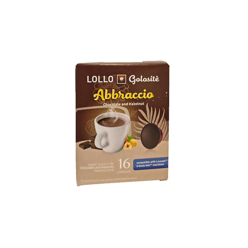 Lollo Box Golositè Getränkekapseln Abbraccio, Schokolade und Haselnuss, kompatibel mit Lavazza A Modo Mio, 16 Kapseln