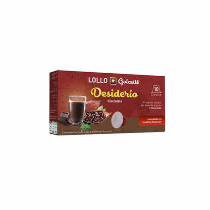 Lollo Box Golositè Getränkekapseln Desiderio, Schokolade, kompatibel mit Nespresso-Kapselsystem, 10 Kapseln