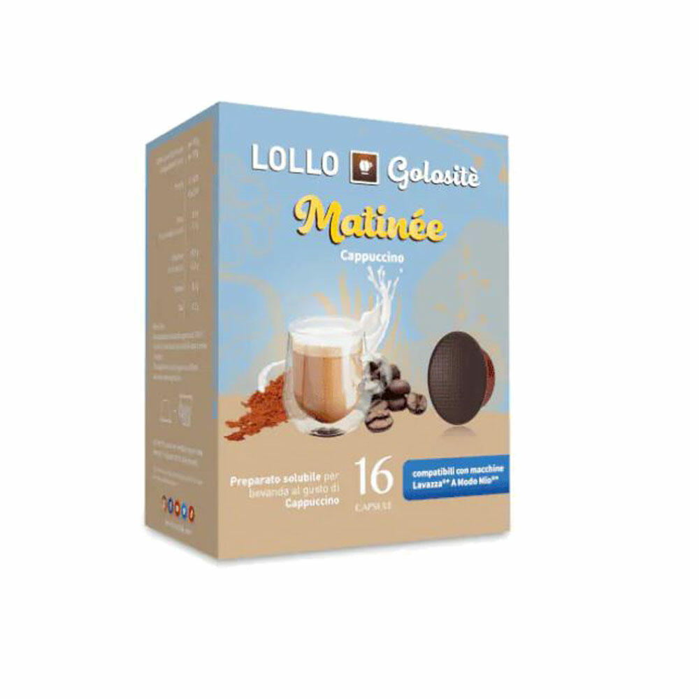 Lollo Box Golositè Getränkekapseln Matinèe, Cappuccino, kompatibel mit Lavazza A Modo Mio, 16 Kapseln