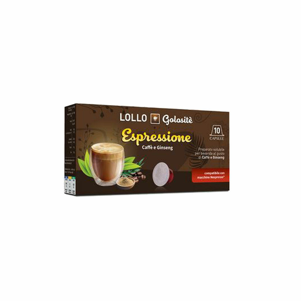 Lollo Box Golositè Getränkekapseln Espressione, Ginseng, kompatibel mit Nespresso-Kapselsystem, 10 Kapseln