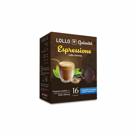 Lollo Box Golositè Getränkekapseln Espressione, Ginseng, kompatibel mit Lavazza A Modo Mio, 16 Kapseln