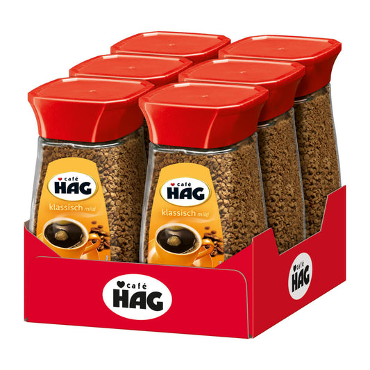 Cafè Hag Classic Mild, Pack of 6, Full-bodied Aroma, Decaffeinated, Instant Coffee, 100g