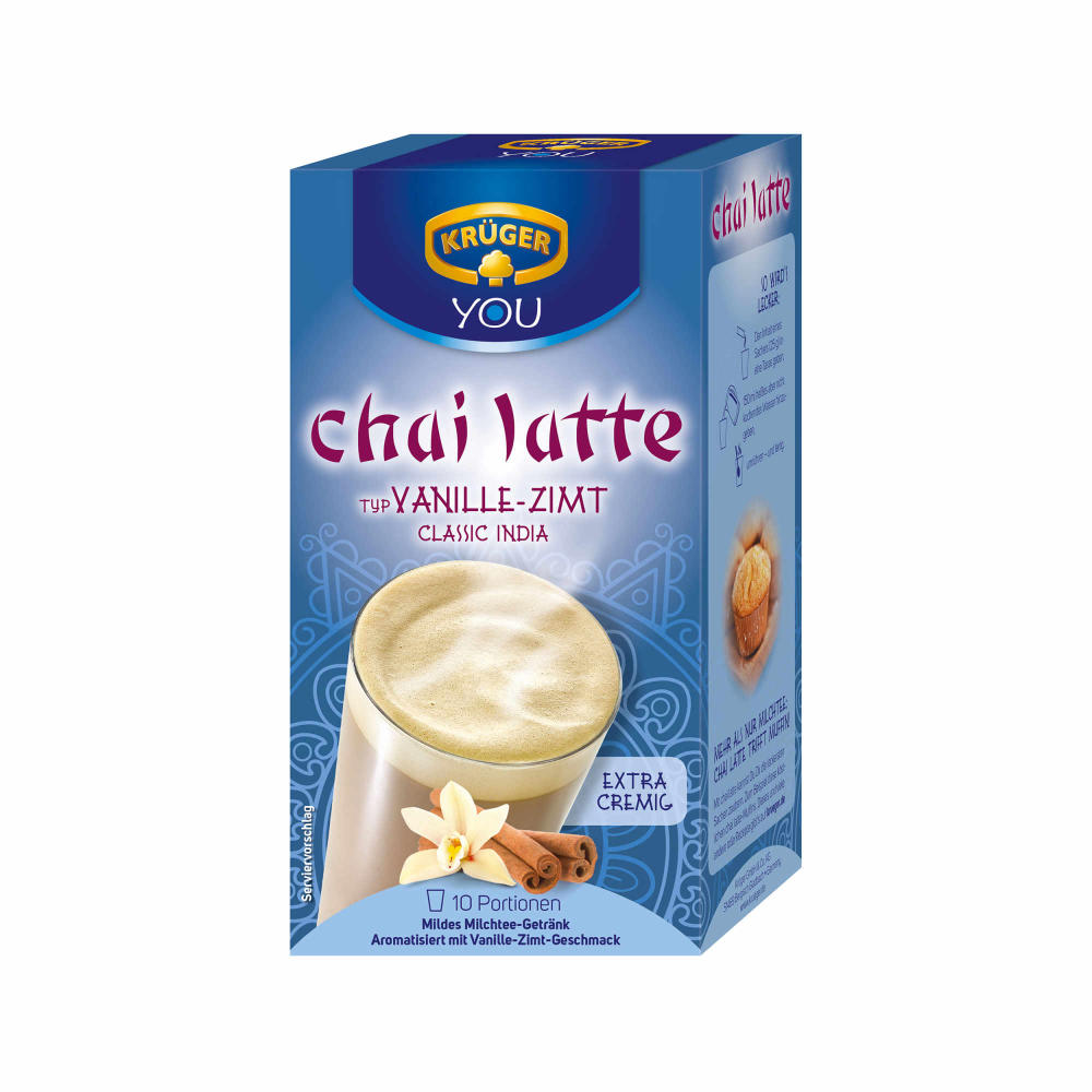 Krüger Chai Latte Classic India, Vanille-Zimt, mildes Milchtee Getränk, 10 Portionsbeutel