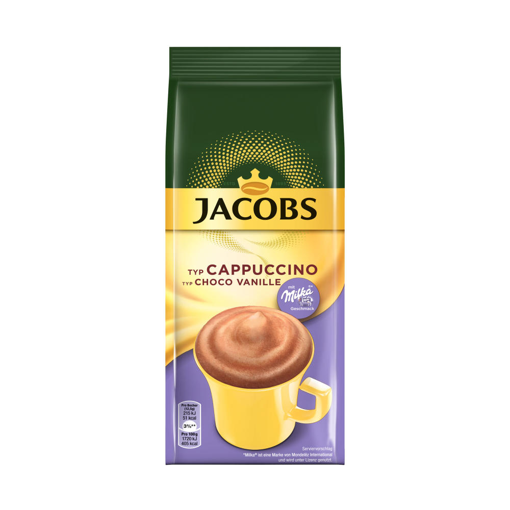 Jacobs Momente Choco Cappuccino Vanille, Mild mit Schokonote, Nachfüllbeutel, 12 x 500g, 77862