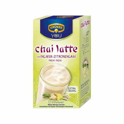 Krüger Chai Latte Fresh India, Ingwer-Zitronengras, mildes Milchtee Getränk, 4er Pack, 4 x 10 Portionsbeutel