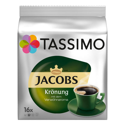 Tassimo Jacobs Krönung, Coffee, Arabica, Coffee Capsule Ground Roasted Coffee 16 T-Discs
