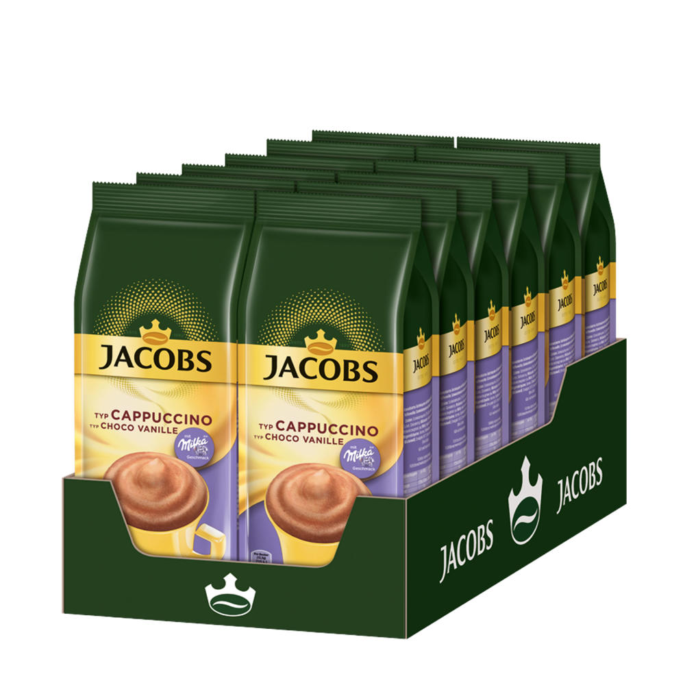 Jacobs Momente Choco Cappuccino Vanille, Mild mit Schokonote, Nachfüllbeutel, 12 x 500g, 77862