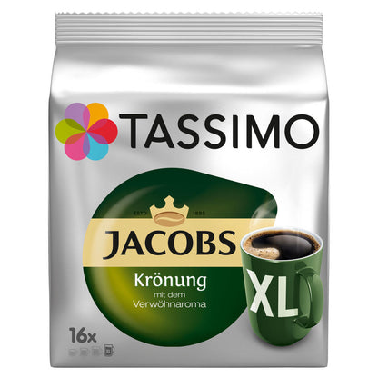 Tassimo Jacobs Krönung XL Coffee Arabica Coffee Capsule Ground Roasted Coffee 16 T-Discs