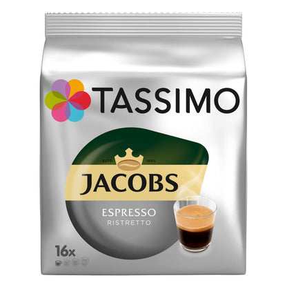 Tassimo Jacobs Espresso Ristretto, Kaffee, Kaffeekapsel, gemahlener Röstkaffee, 16 T-Discs