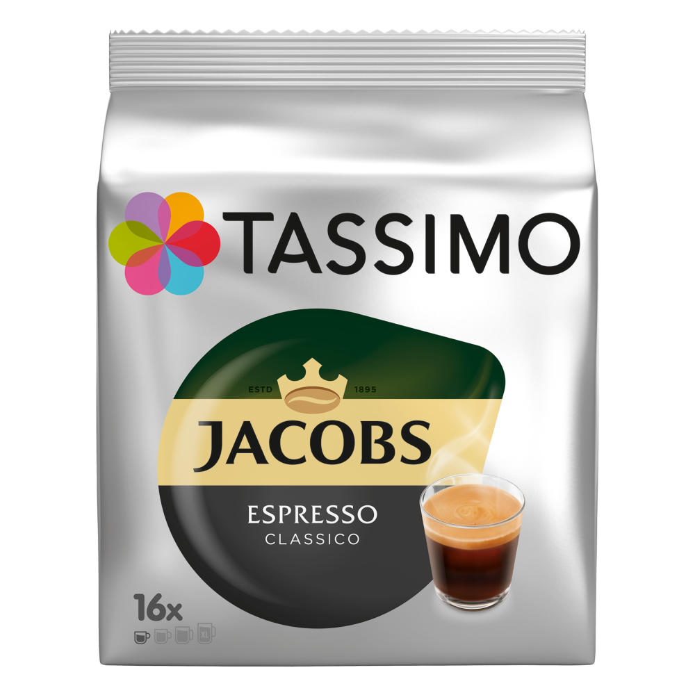 Tassimo Jacobs Espresso Classico, Kaffee, Kaffeekapsel, gemahlener Röstkaffee, 16 T-Discs