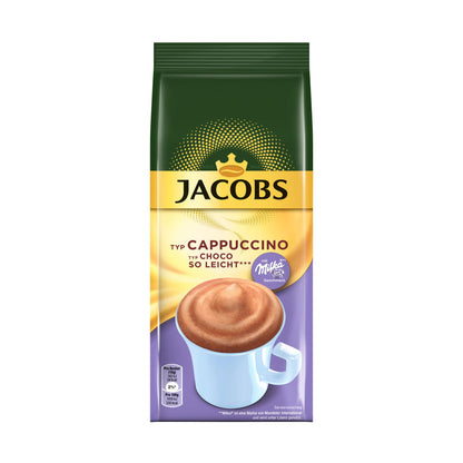 Jacobs Momente Choco Cappuccino so leicht, Mild mit Milka Schokonote, kalorienarm, Nachfüllbeutel 400g, 249569