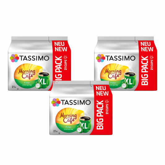 Tassimo Morning Cafe Filter Big Pack Set of 3, Coffee, Coffee Capsules, Ground Roasted Coffee, 3 x 21 T-Discs