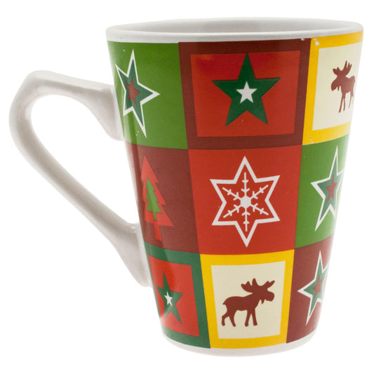 Weihnachtstasse mit Motiven auf bunten Kacheln, Elch, 200ml, Kaffeebecher, Tasse