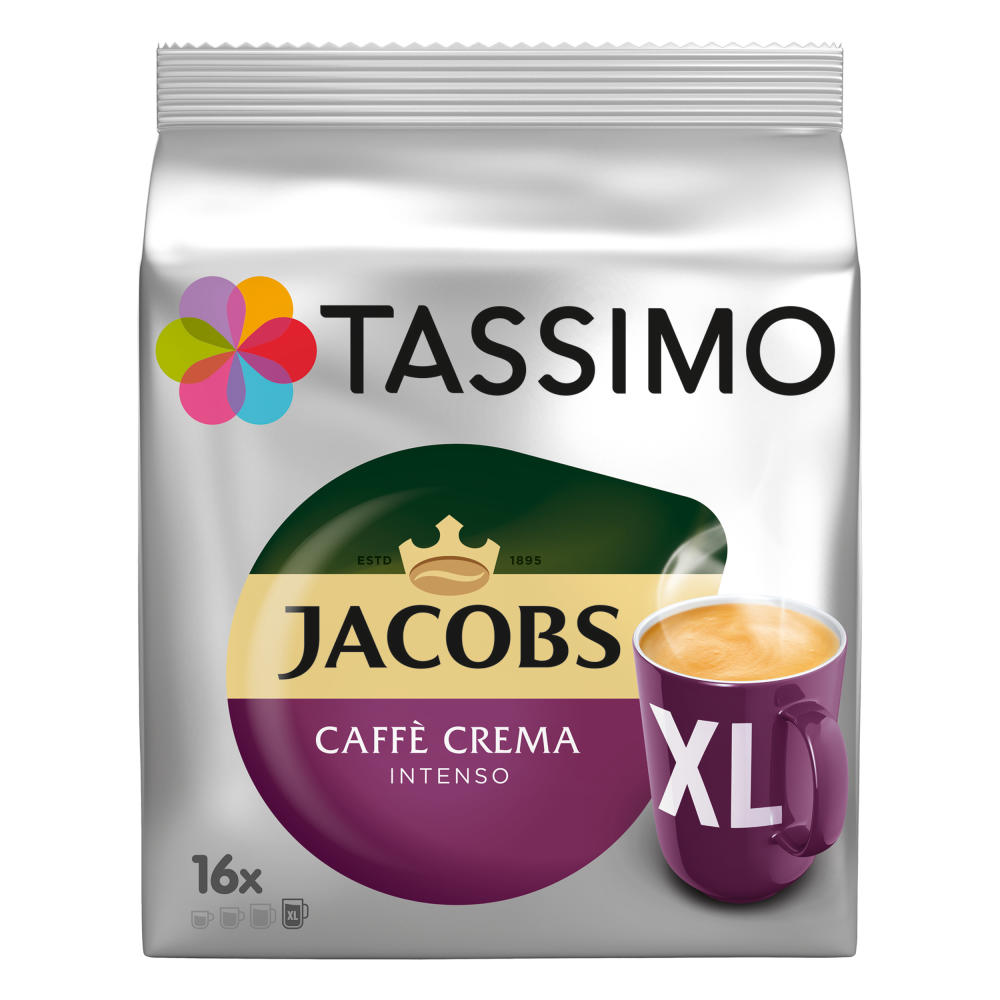 Tassimo Jacobs Caffè Crema Intenso XL, Kaffee Kapsel, Kaffeekapsel, gemahlener Röstkaffee, 16 T-Discs