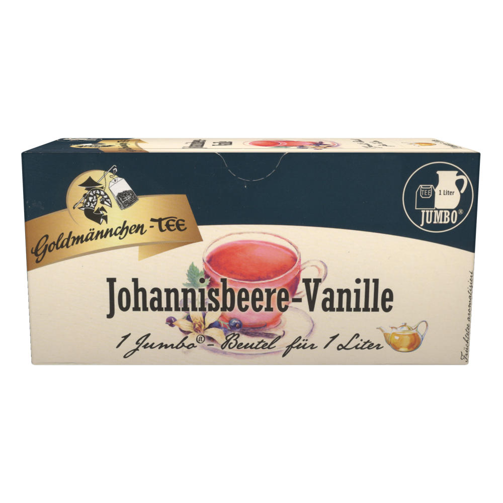 Goldmännchen Jumbo Tee Johannisbeere-Vanille, Johannisbeertee, Vanilletee, 20 Teebeutel, Große Beutel, 3179