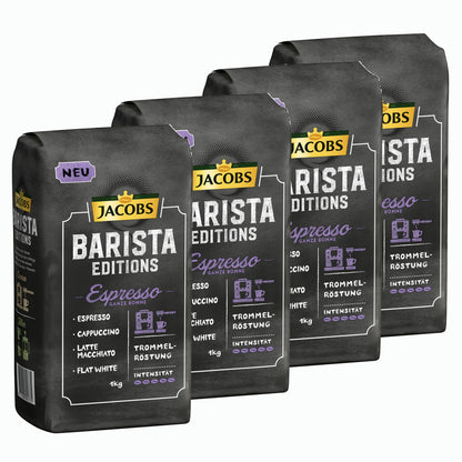 Jacobs Barista Editions Espresso, Bohnenkaffee, ganze Bohnen, Röstkaffee, Kaffeebohnen, 4 x 1000 g