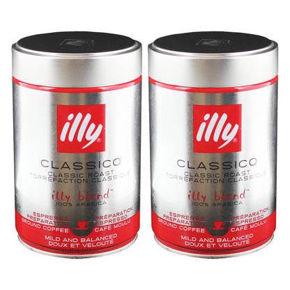 Illy Espresso, 100% Arabica Kaffee, gemahlen, mittlerer Röstgrad, Dose, 2er Pack, 2 x 250g