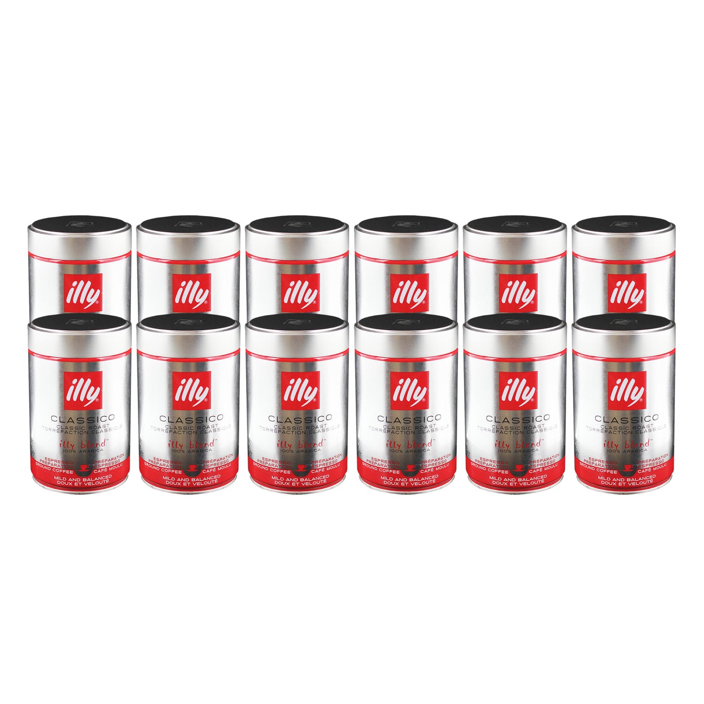 Illy Espresso, 100% Arabica Kaffee, gemahlen, mittlerer Röstgrad, Dose, 12er Pack, 12 x 250g