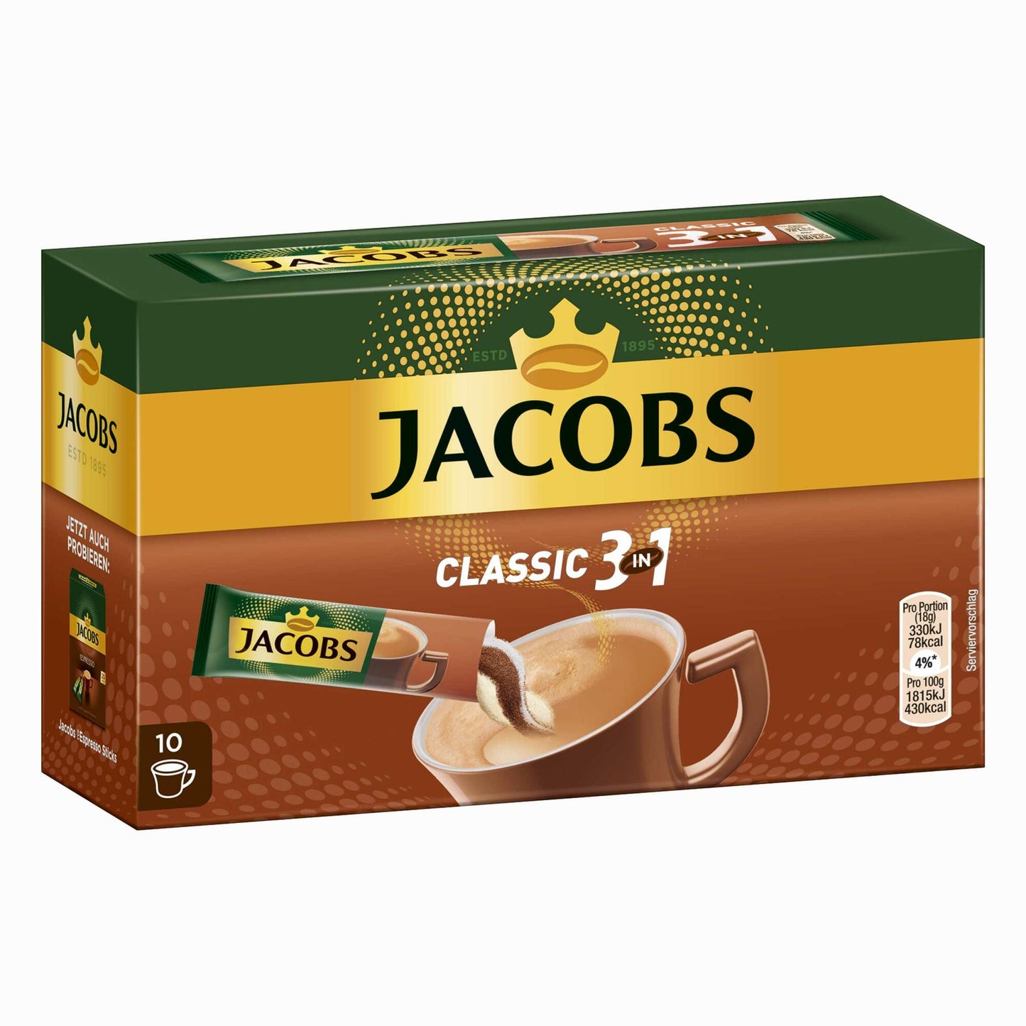 Jacobs 3in1 löslicher Kaffee, Instantkaffee, 10 Becherportionen